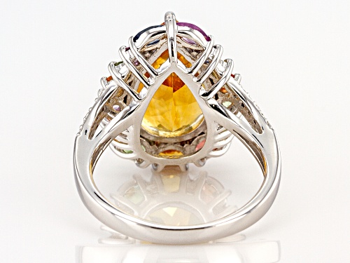 4.00ct citrine with 1.36ctw multi-sapphire and .03ctw white zircon rhodium over silver ring - Size 7