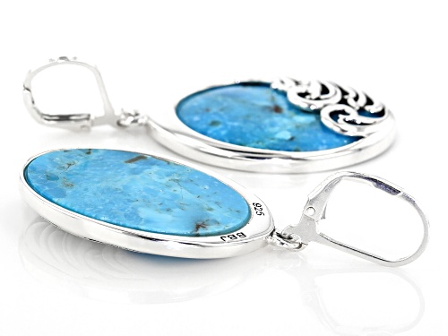 25X18MM OVAL CABOCHON TURQUOISE RHODIUM OVER STERLING SILVER DANGLE EARRINGS