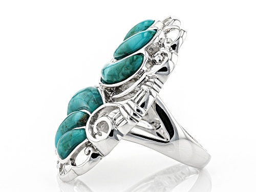 MIXED SHAPE CABOCHON TURQUOISE RHODIUM OVER STERLING SILVER RING - Size 7
