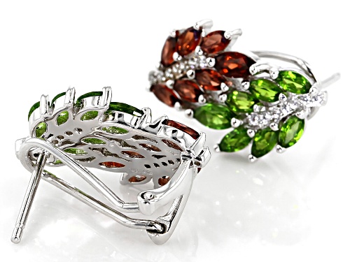 2.51ctw Vermelho Garnet™, Russian Chrome Diopside & White Zircon Rhodium Over Silver Earrings