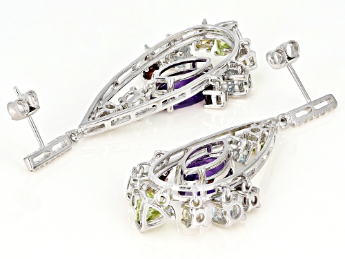 7.44CTW MIXED SHAPES MULTI-GEM WITH .13CTW ROUND WHITE TOPAZ RHODIUM OVER SILVER EARRINGS