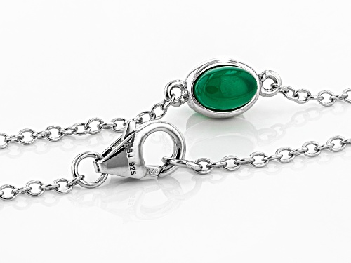 8x6mm Pear Shape & 7x5mm Oval Green Onyx Rhodium Over Sterling Silver Necklace - Size 36