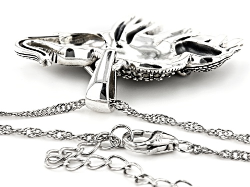 Round Marcasite & .04ct Vermelho Garnet(TM)  Silver Elephant Mother & Child Pendant With Chain