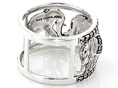 Round Marcasite Sterling Silver Elephant Band Ring - Size 6