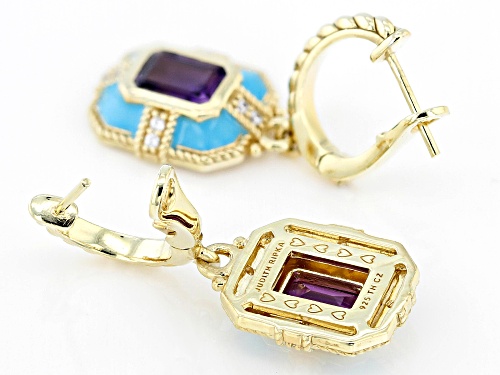 Judith Ripka Amethyst, Enamel, and Bella Luce® Diamond Simulant 14k Gold Clad Catalina Earrings