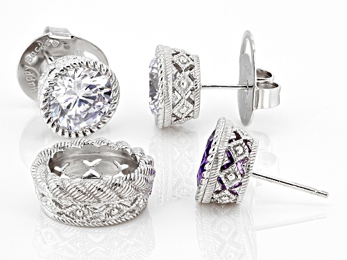 Judith Ripka Amethyst and Bella Luce® Rhodium Over Silver Interchangeable Earrings and Jacket Set