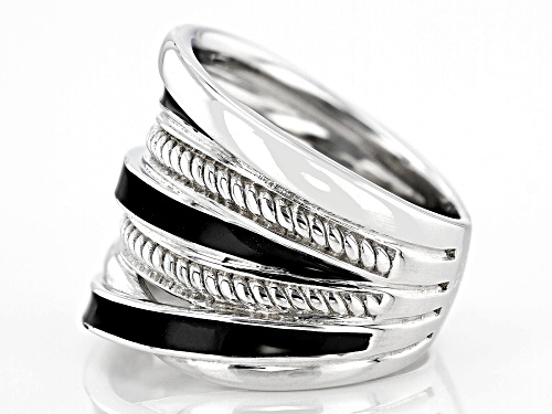 Judith Ripka Rhodium Over Sterling Silver With Black Enamel Highway Band Jubilee Ring - Size 6