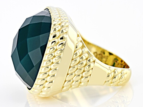 Judith Ripka 19x19mm Square Cushion Green Agate 14k Gold Clad Verona Cocktail Ring - Size 8