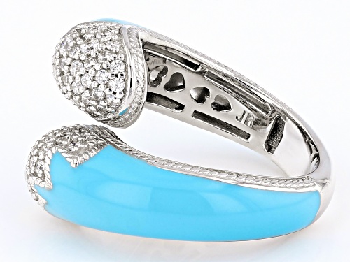 Judith Ripka Bella Luce® Diamond Simulant & Turquoise Color Enamel Rhodium Over Silver Bypass Ring - Size 10