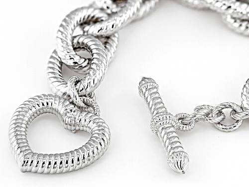 Judith Ripka 0.11ctw Bella Luce® Diamond Simulant Rhodium Over Silver Verona Heart Toggle Bracelet - Size 8.75