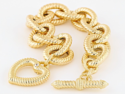 Judith Ripka 0.11ctw Bella Luce® Diamond Simulant 14k Gold Clad Verona Heart Toggle Bracelet - Size 8.75