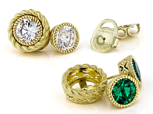 Judith Ripka 11.30ctw Emerald Simulant & Bella Luce® 14k Gold Clad Classic Earring & Jacket Set