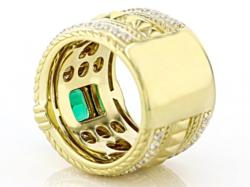 Judith Ripka 1.32ct Emerald Simulant With 4.30ctw Bella Luce® 14k Gold Clad Catalina Wide Band Ring - Size 9