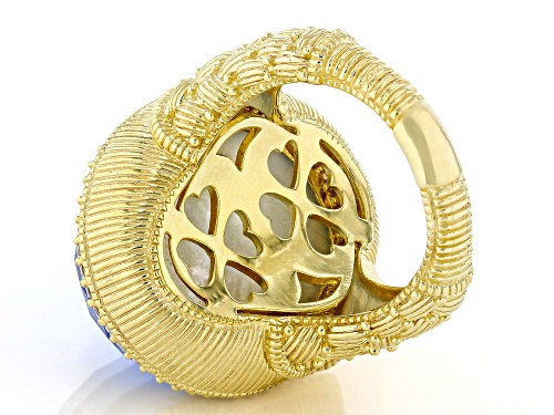 Judith Ripka Oval Lab Created Blue Quartz Doublet With 0.71ctw Bella Luce® 14k Gold Clad Aurora Ring - Size 8