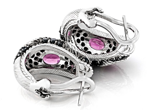 Judith Ripka 4.70ctw Rhodolite & Black Spinel Rhodium Over Sterling Silver Aurora Huggie Earrings
