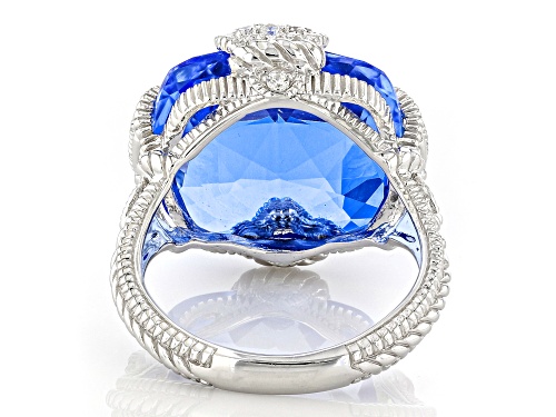 Judith Ripka 14.20ctw Lab Created Blue Quartz & Bella Luce® Rhodium Over Silver Fleur Epoch Ring - Size 10