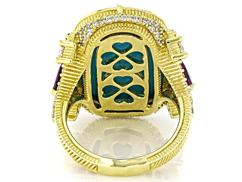 Judith Ripka Turquoise Simulant, 0.95ctw Rhodolite & 1.13ctw Bella Luce® 14k Gold Clad Allegria Ring - Size 7