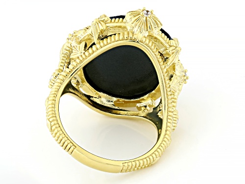 Judith Ripka Lab Blue Quartz & Hematine Doublet 14k Gold Clad Starlight Cocktail Ring - Size 10