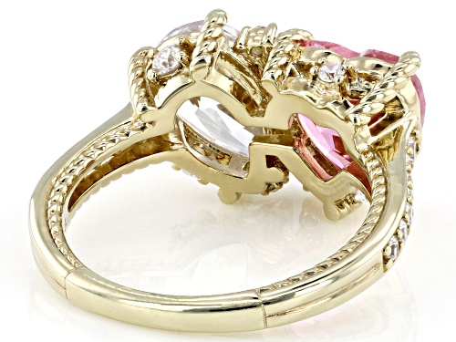 Judith Ripka 9.02ctw Pink & White Bella Luce® 14k Gold Clad Toi Et Moi Romance Ring - Size 9