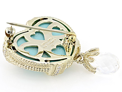 Judith Ripka Turquoise & Crystal Quartz Doublet, Bella Luce® & Crystal Quartz 14k Gold Clad Brooch