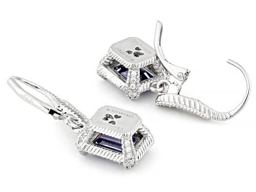 Judith Ripka 6.36ctw Tanzanite Simulant & White Bella Luce® Rhodium Over Silver Princess Earrings