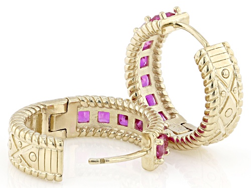 Judith Ripka 2.38ctw Lab Created Ruby 14k Gold Clad Royal Hoop Earrings