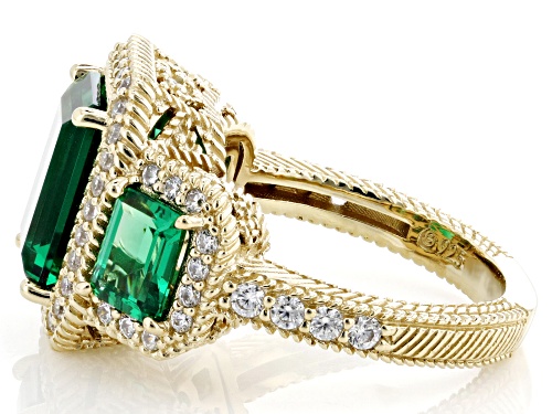 Judith Ripka 7.80ctw Emerald Simulant and 0.99ctw Bella Luce® 14k Gold Clad Princess Ring - Size 10