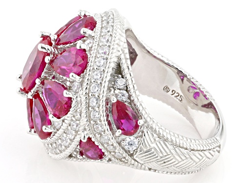 Judith Ripka 12.76ctw Lab Ruby With 1.22ctw White Bella Luce® Rhodium Over Silver Celebration Ring - Size 8