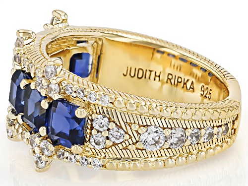 Judith Ripka 1.02ctw Lab Blue Sapphire with 1.25ctw White Bella Luce® 14k Gold Clad Toujours Ring - Size 8