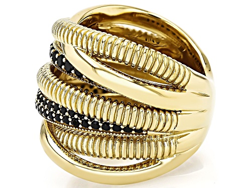 Judith Ripka 1.02ctw Black Spinel 14k Gold Clad Jubilee 7 Band Highway Ring - Size 6