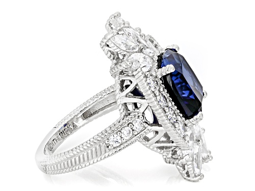 Judith Ripka 9.51ct Lab Blue Sapphire with 5.03ctw Bella Luce® Rhodium Over Silver Celebration Ring - Size 10