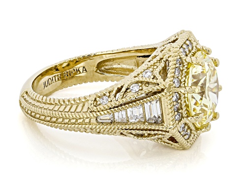 Judith Ripka 7.19ctw Brilliant Cut Canary and White Bella Luce® 14k Gold Clad Haute Ring - Size 10