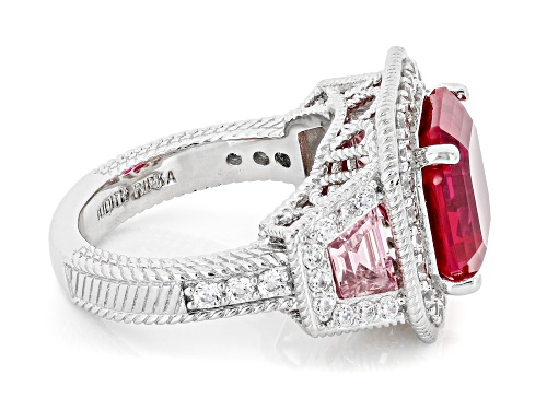 Judith Ripka 8.60ct Asscher Cut Lab Ruby Rhodium Over Silver Celebration Ring - Size 10