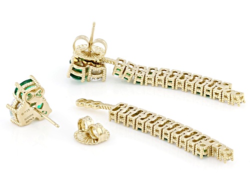 Judith Ripka 12.67ctw Green Emerald Simulant with Bella Luce® 14k Gold Clad Haute Two-fer Earrings