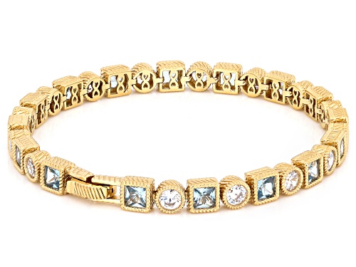Judith Ripka 9.44ctw Lab Created Blue Spinel with White Bella Luce® 14k Gold Clad Bracelet - Size 8