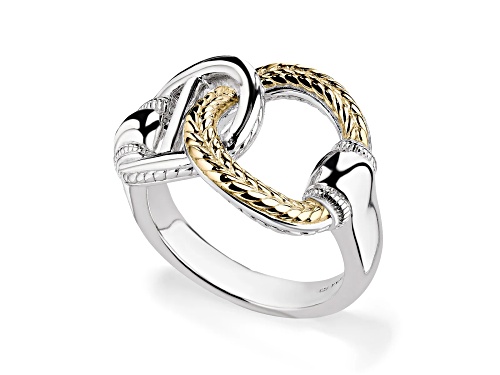 Judith Ripka Couture Vienna Two-Toned Rhodium & 18k Gold Over Sterling Silver Interlocking Ring - Size 8