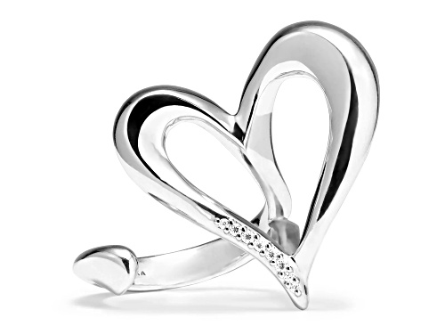 Judith Ripka Couture Eros 0.05ct Diamond Rhodium Over Sterling Silver Open Heart Two-Finger Ring - Size 6