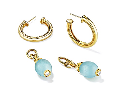 Judith Ripka Couture Ocean Reef Aquamarine in 18K Gold Vermeil Drop Hoop Earrings