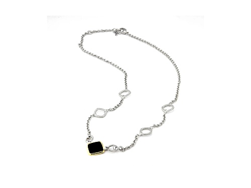 Judith Ripka Couture Eternity Black Onyx Rhodium Over Sterling Silver and 18K Gold Station Necklace - Size 18