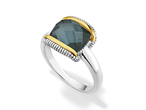 Judith Ripka Couture Eternity Blue Quartz Doublet Rhodium Over Sterling Silver and 18K Gold Ring - Size 6