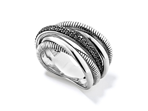 Judith Ripka Couture Eternity Black Spinel Rhodium Over Sterling Silver Five Band Highway Ring - Size 6