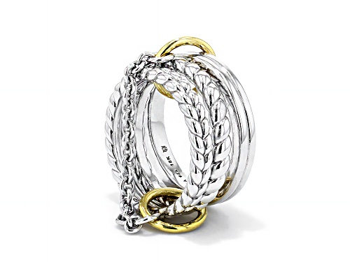 Judith Ripka Couture Vienna Rhodium Over Sterling Silver and 18k Gold Stack Ring - Size 6