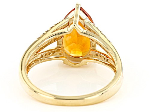 2.25ct Pear Shaped Madeira Citrine With .10ctw Round Champagne Diamond 10K Yellow Gold Ring - Size 7