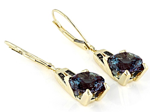 4.00ctw Round Lab Alexandrite & 0.05ctw Champagne Diamond Accent 10k Yellow Gold Earrings