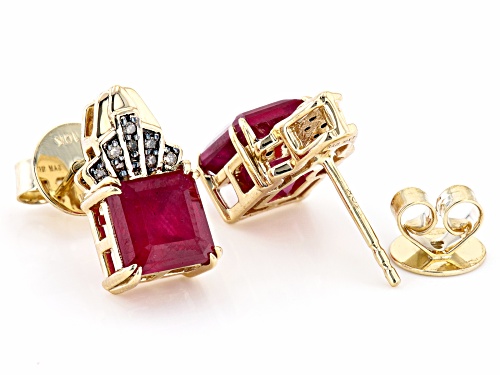 4.90ctw Mahaleo® Ruby And 0.06ctw Champagne Diamond Accent 10K Yellow Gold Stud Earrings