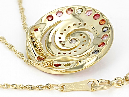 0.81 Round Multi-Color Sapphire With 0.28ctw White Sapphire 10K Yellow Gold Pendant With Chain