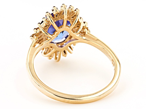 1.53ct Oval Tanzanite With 0.46ctw Champagne Diamond 14K Yellow Gold Ring - Size 7