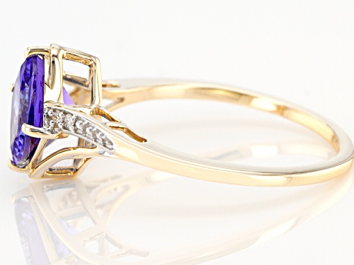 1.44ct Cushion Blue Tanzanite With 0.01ctw Round White Diamond 10K Yellow Gold Ring - Size 10