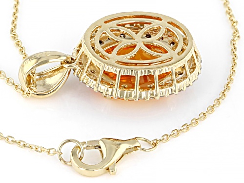 2.05ct Fire Opal With 0.14ctw White, 0.31ctw Champagne Diamond 14K Yellow Gold Pendant With Chain