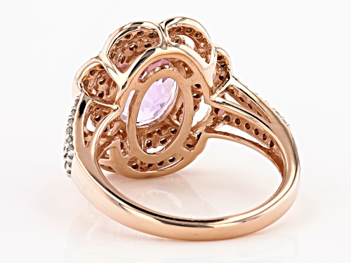 3.43ct Oval Kunzite With 0.56ctw Round White And Champagne Diamond 10K Rose Gold Ring - Size 8
